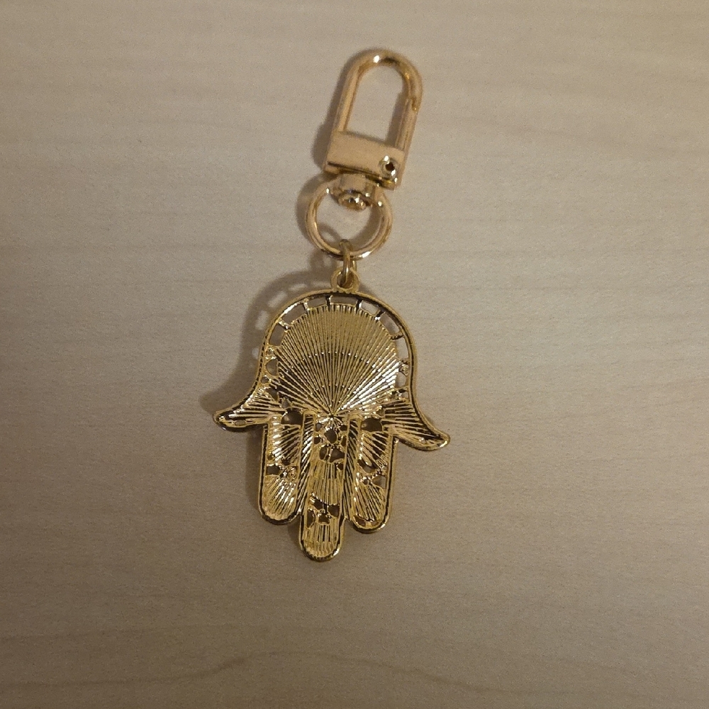 Gold Hamsa Hand Keychain with Evil Eye Protection Charms - Picture 2 of 3